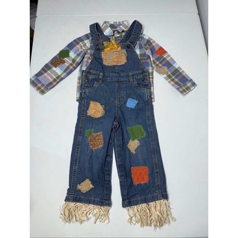 Carter’s Boys Set Overalls/ Shirt Long Sleeve Scarecrow Theme Size 24 Months